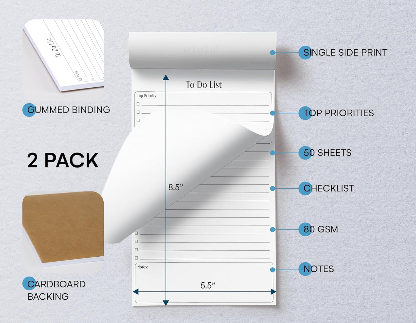 Better Office Products Mini To Do List Notepads, 5.5" x 8.5", Planning Note Pads, 50 Sheets, Daily Agenda Productivity Checklist Organizer, 100 Total Sheets (2 Pack)