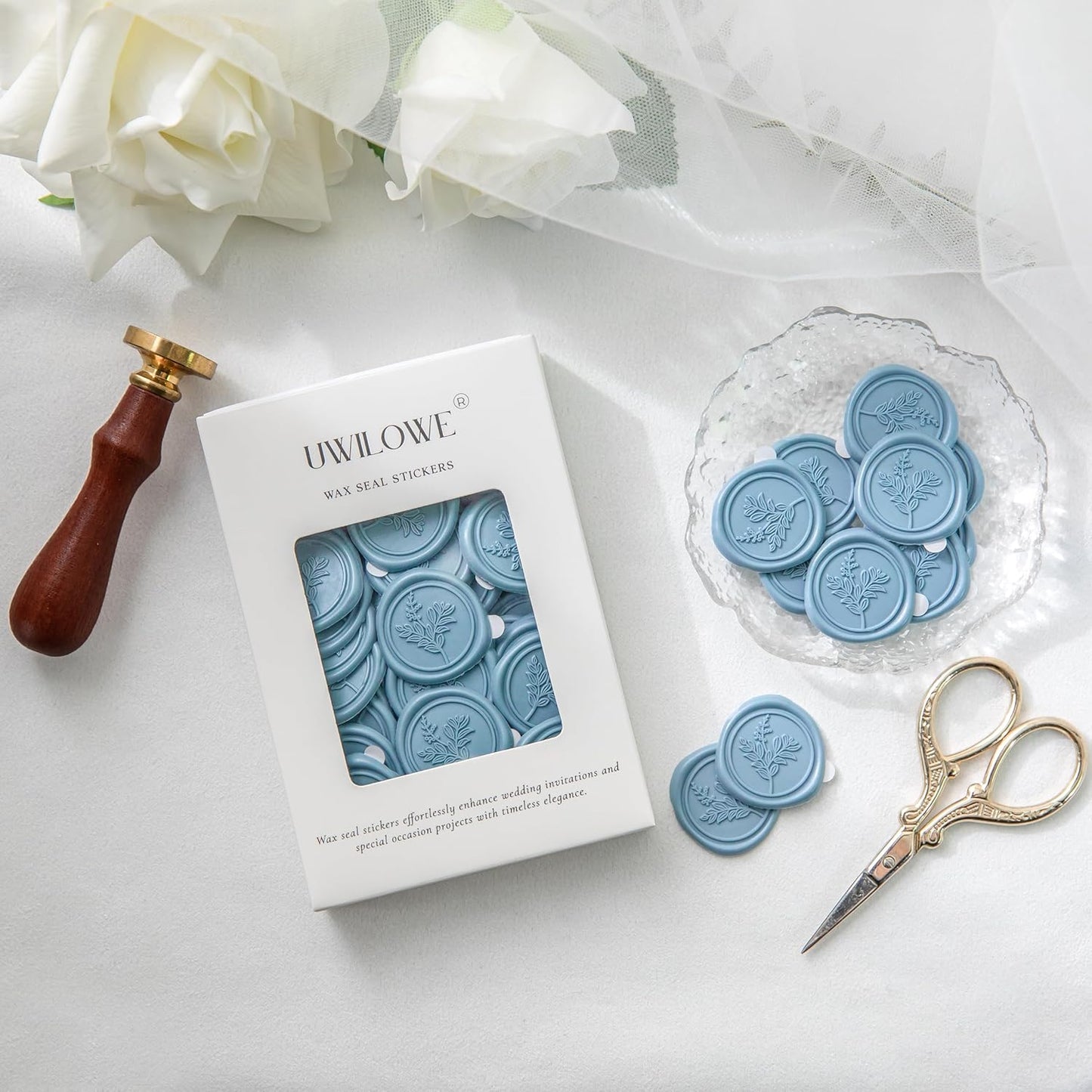 60 Pcs Dusty Blue Wax Seal Stickers, Wedding Invitation Accessories Envelope Stickers - Peferct for Wedding Accessories, Gift Box Craft Wrapping, Christmas Cards Envelope Seals