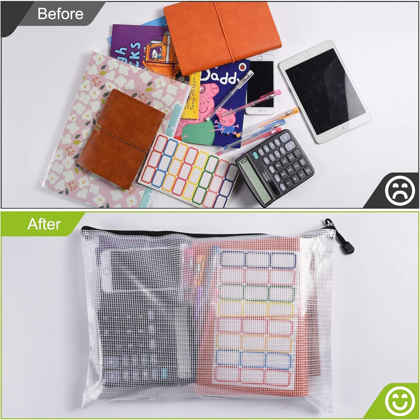 12PCS Mesh Zipper Pouch, Waterproof Tear-Resistant Document File Folders, A3 Size Zipper Documents Pouch Document Organizer Bags for School Office Home Travel Storage(17×12Inch)