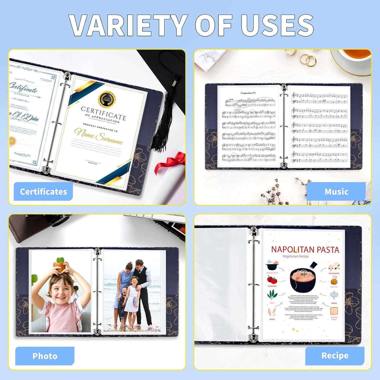 SUNEE Sheet Protectors 50 Packs for 3 Ring Binder, PVC-Free Clear Page Protectors 8.5x11 Inches Plastic Sleeves for Paper, Documents, Photos, Top Loading Binder Sleeves Letter Size