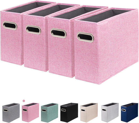4 Packs Letter Size File Organizer, File Folders Organizer, Fabric Storage Box, Collapsible Paper Organizer with Metal Handle, Smooth PVC Rails, Only Box (Pink)