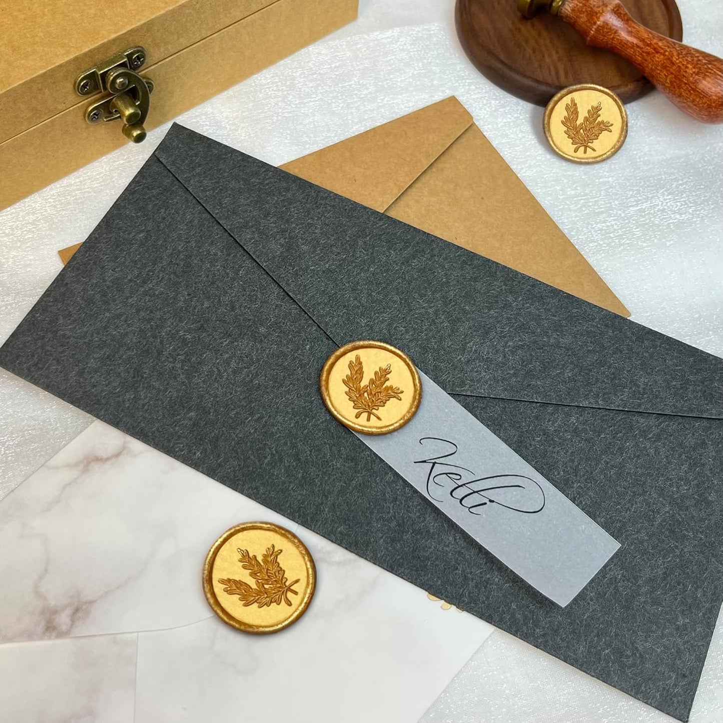 25Pcs Wax Seal Stickers Handmade Envelope Seals Self Adhesive Wax Stickers for Wedding Party Invitations, Envelope, Gift Wrap, Christmas(Rosemary Style, Gold)