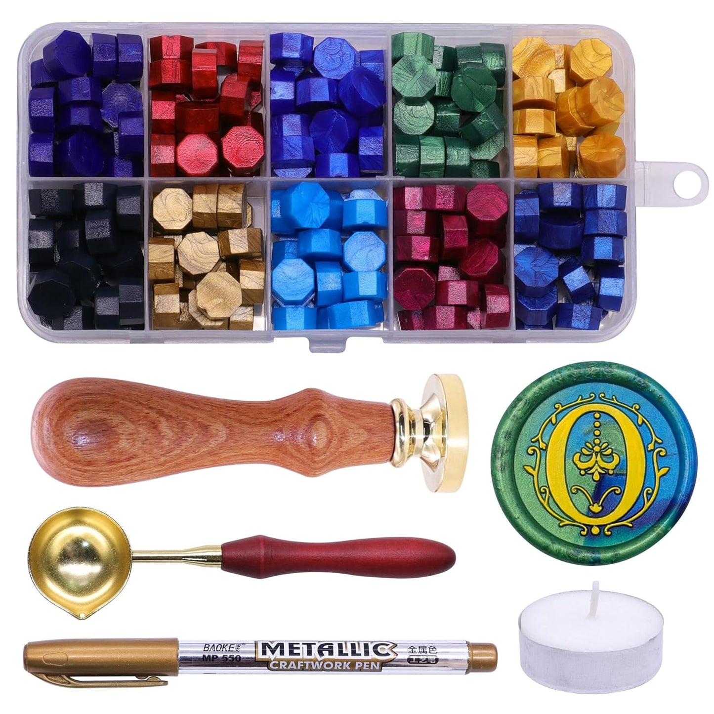 SWANGSA Initial Alphabet O Wax Seal Stamp Kit, Classic Retro Letter Sealing Stamp with 200pcs Sealing Wax Beads Kit for Wedding Invitations Cards Envelopes (O)