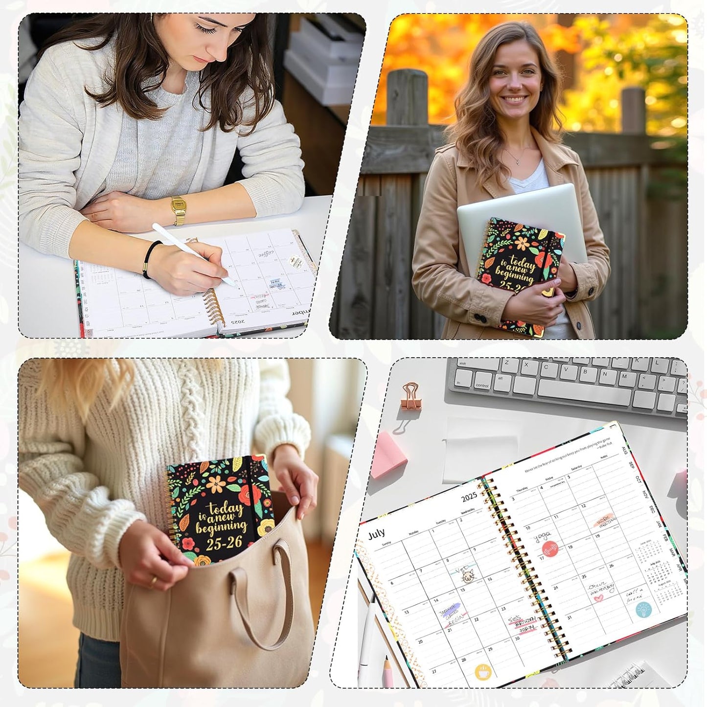 2025-2026 Academic Planner, A5 (6.5" x 8.5") Weekly and Monthly Planner, July 2025 -June 2026, Calendar Planner with Tabs, Inner Pocket for Home School Office Supplies, Black Flower