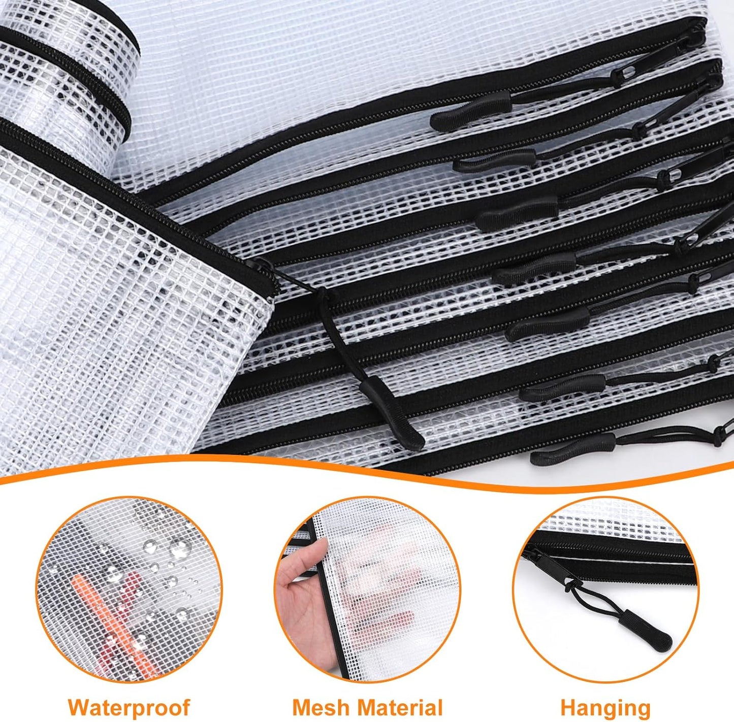 20pcs Plastic Mesh Zipper Pouch Bags, A3 17x12 Inches Extra Large Zipper Bags, Reusable Zipper Pouches for Classroom Office Supplies Organizing, Puzzles & Games, Board Game Organization