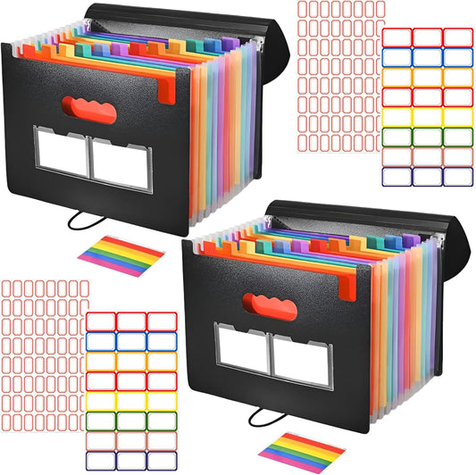 25 Pockets Accordion File Organizer 2 Packs Desktop Expanding File Folders with Colorful tabs for Paper Receipts, Bills&Taxes Organizer, Letter/A4 Size Document Holder for School, Office, Home