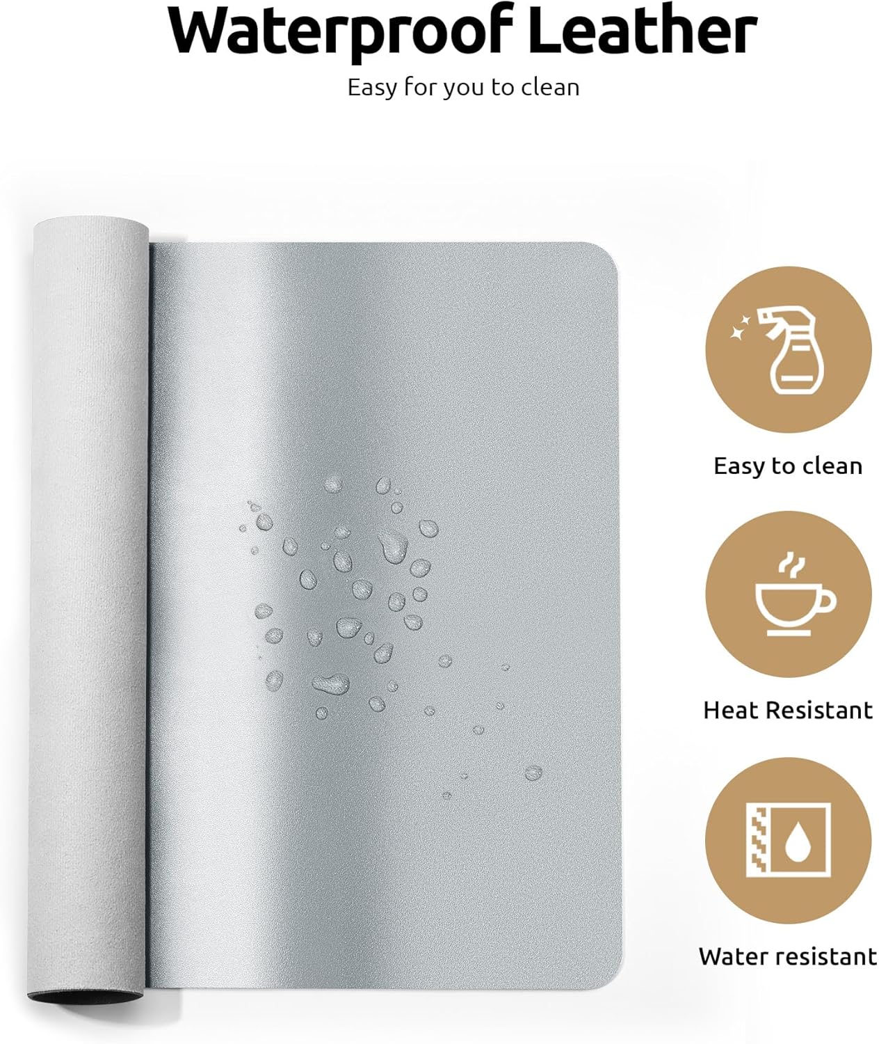 YSAGi Leather Desk Pad Protector, Office Desk Mat, Large Mouse Pad, Non-Slip PU Leather Desk Blotter, Laptop Desk Pad, Waterproof Desk Writing Pad for Office and Home (Silver, 23.6" x 13.8")