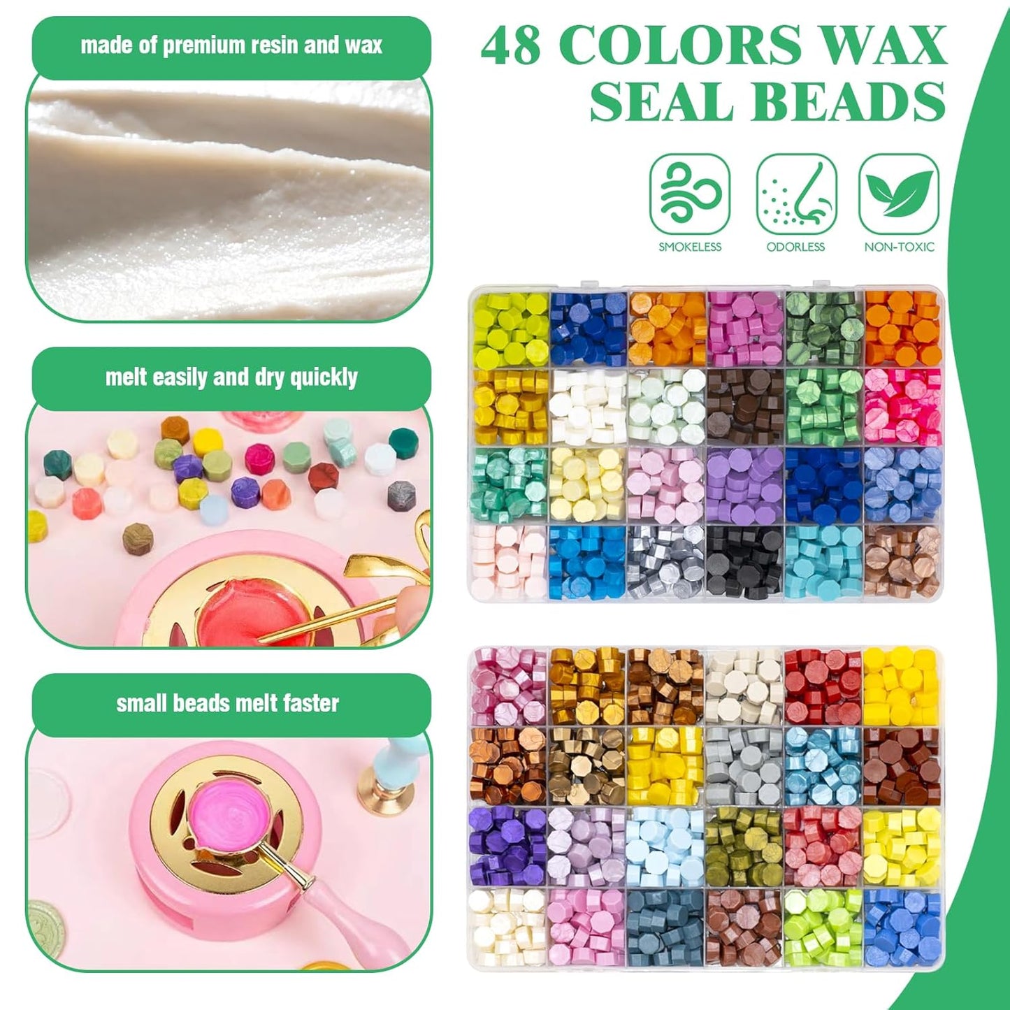 1551Pcs Wax Seal Stamp Kit Contains 48 Colors Sealing Wax Beads, Wax Seal Stamps, Sealing Wax Warmer, Silicone Wax Seal Mat, Metallic Pen, Envelope for Adhesive Waxing DIY Craft Gift