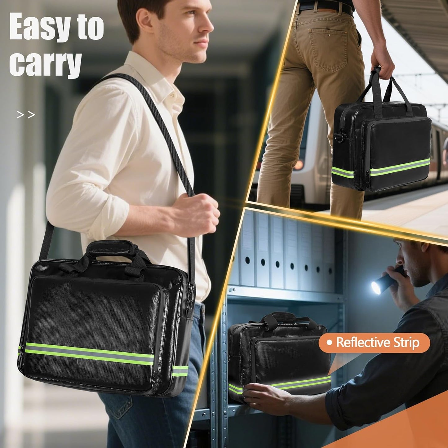 Fireproof Document Bag with Accordion File Organizer, Fireproof Document Safe Storage, Fits up to 15.6" Laptop, Suitable for Legal Files and Valuables, Black