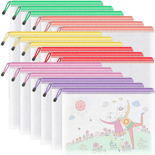 Umriox Zipper Mesh Document Pouch, 13.0 x 9.0 in (6 Colors, 18 Packs), Clear Zipper Pouches, Waterproof Zipper Pouches for Office Supplies Cosmetics Travel Storage