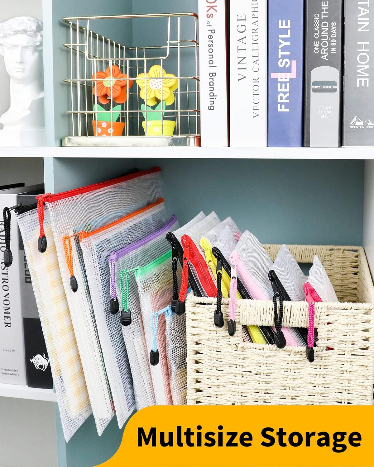 Smarpau 8pcs Zipper Pouch, 8 Sizes 8 Colors Plastic Zipper Bags for Organizing, Multipurpose Waterproof Zip Document Pouches for Office, Travel, Board Game Storage