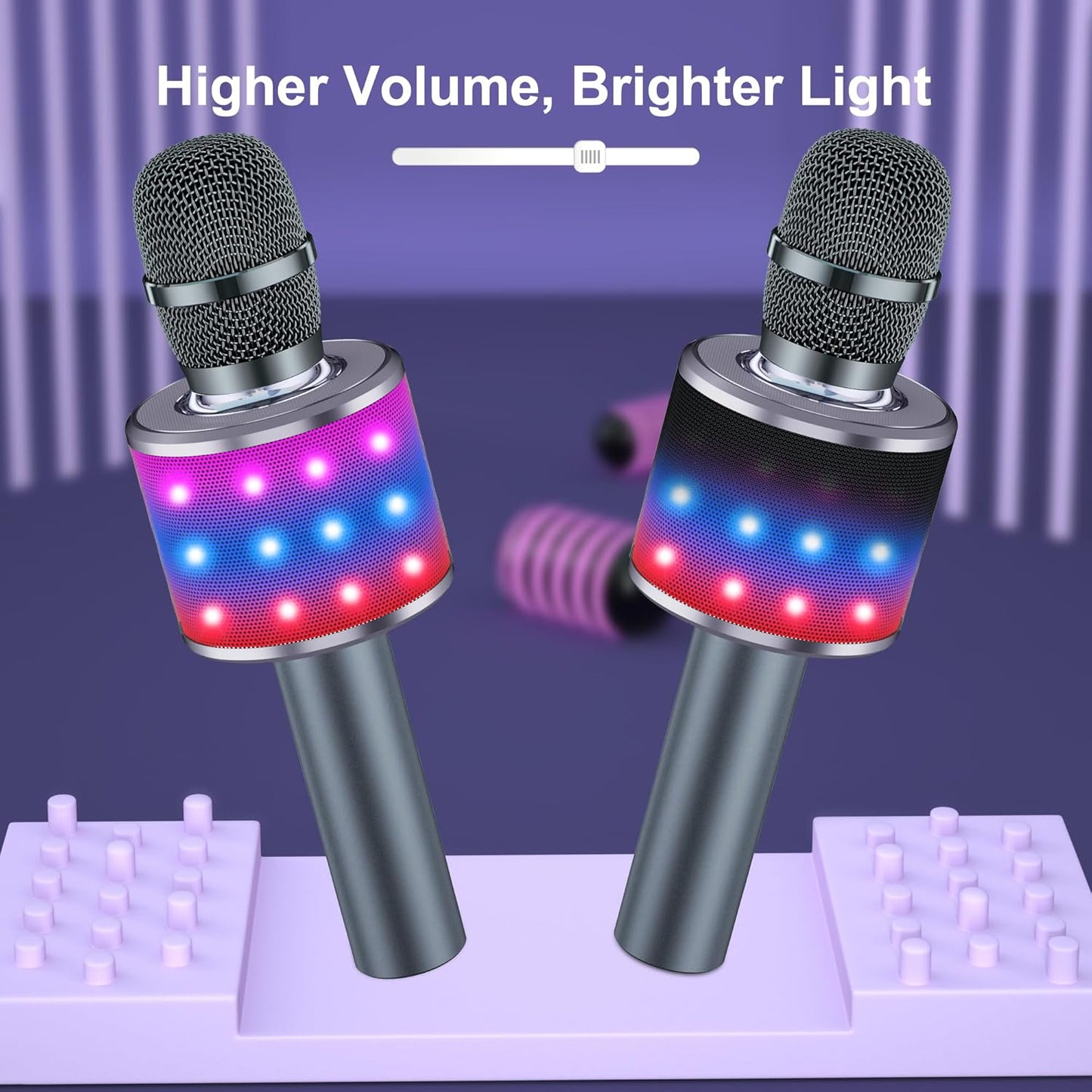 BONAOK Karaoke Microphone for Kids & Adults - Bluetooth Microphones Singing Mic with Disco Lights, Echo Effect, Built-in Speaker Portable Karaoke Player for Party Travel Gifts Q78(Space Gary)