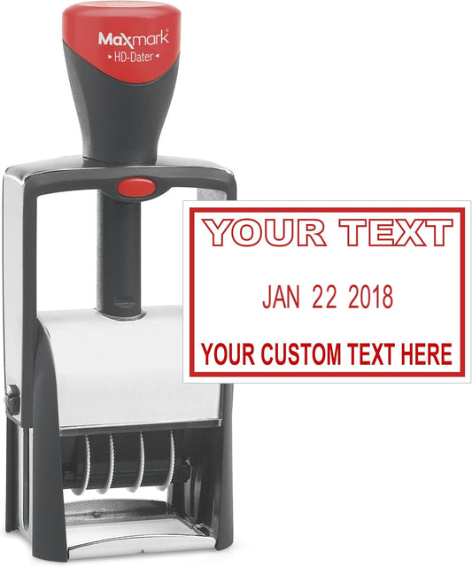 Heavy Duty Date Stamp with 2-Line Custom Text, Self Inking Stamp - 1" x 1-5/8” - Choice of Ink Color