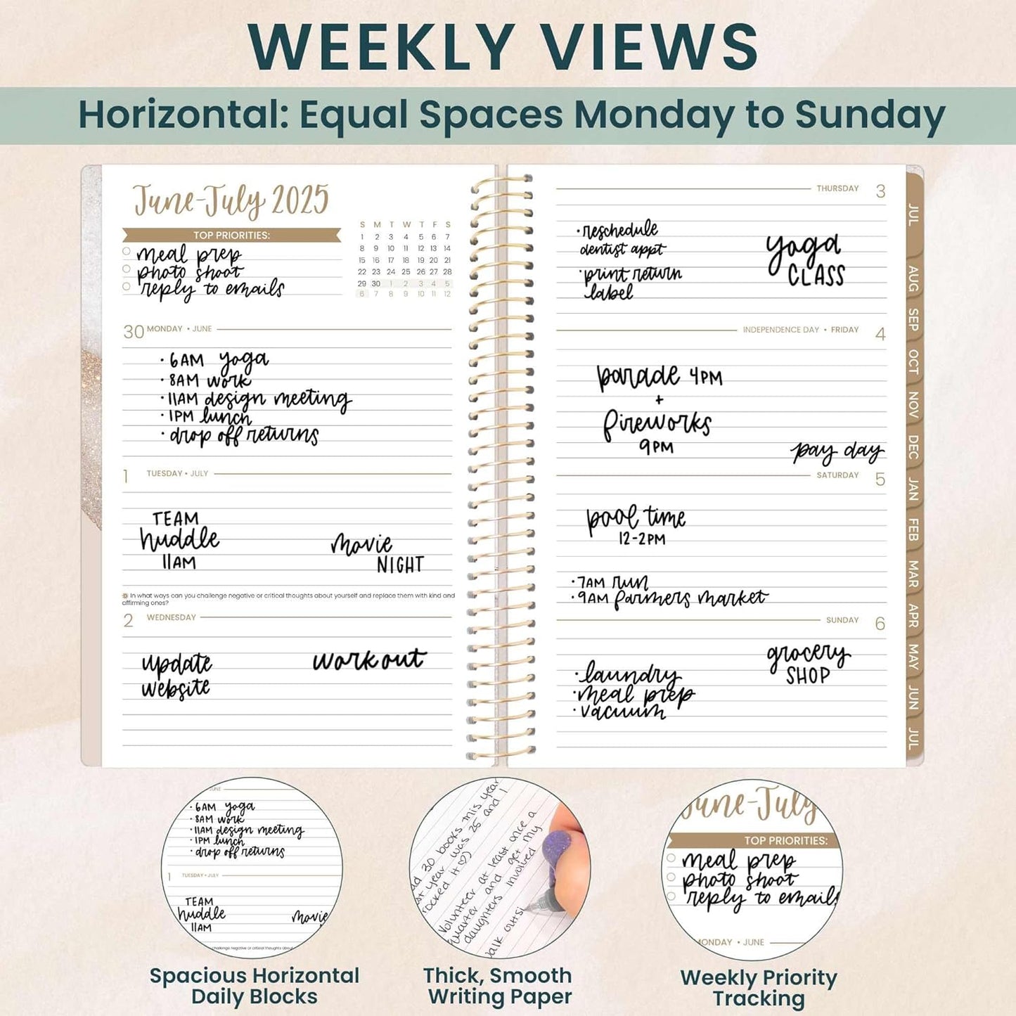 bloom daily planners 2025-2026 Academic Year Daily Planner (July 2025 - July 2026) - Aesthetic A5 Weekly & Monthly Calendar Agenda Organizer Book with Stickers - 5.5" x 8.25" - Brushed Beige