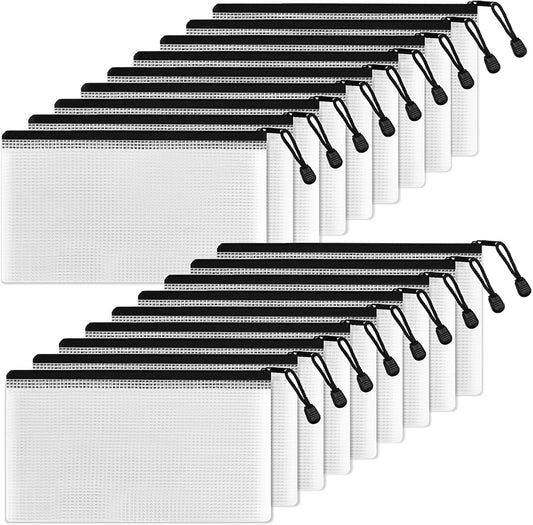 SUNEE Plastic Pencil Pouch 4.6x9.2 in (Black, 18 Packs), Small Storage Bags, Plastic Zip File Bags, for School Office Travel Storage