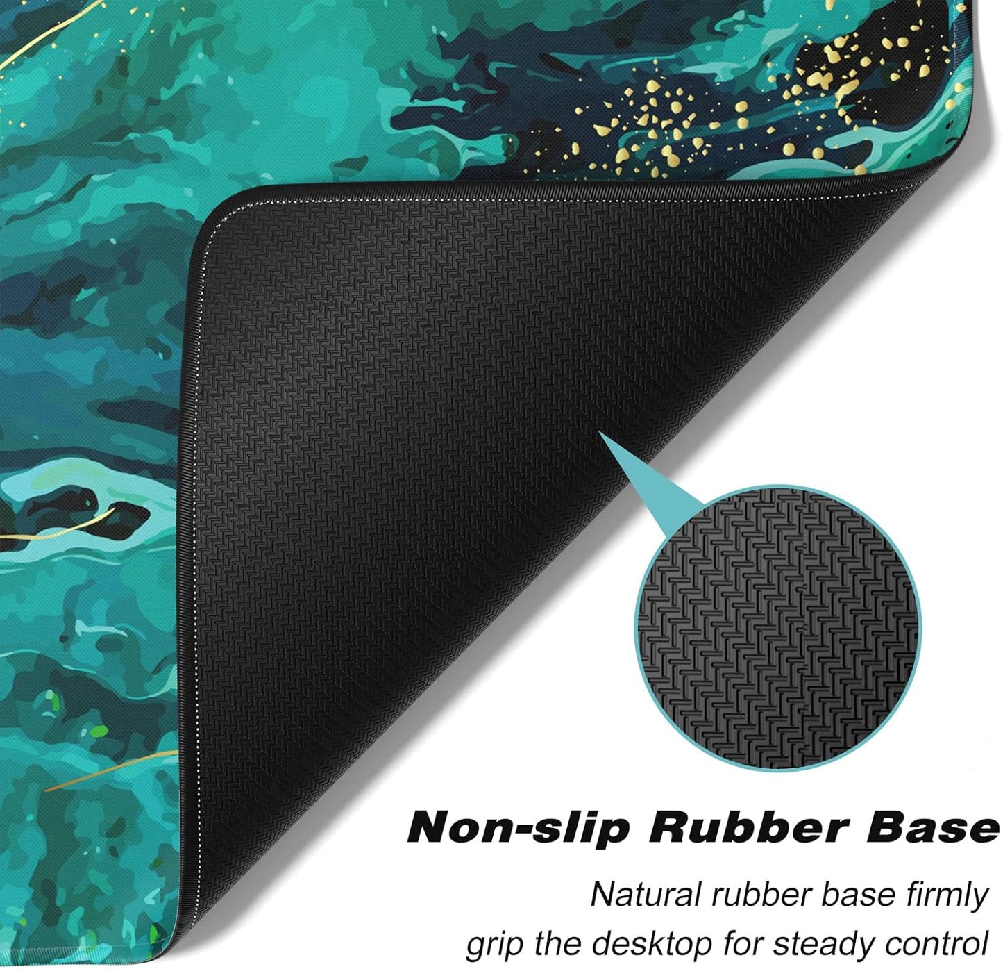 Extended Large Mouse Pad, XXL Gaming Mousepad 31.5 x 15.7 Inch, Big Computer Keyboard Desk Pad, Waterproof Mouse Mat with Stitched Edges and Non-Slip Base for Office Gaming, Green Marble