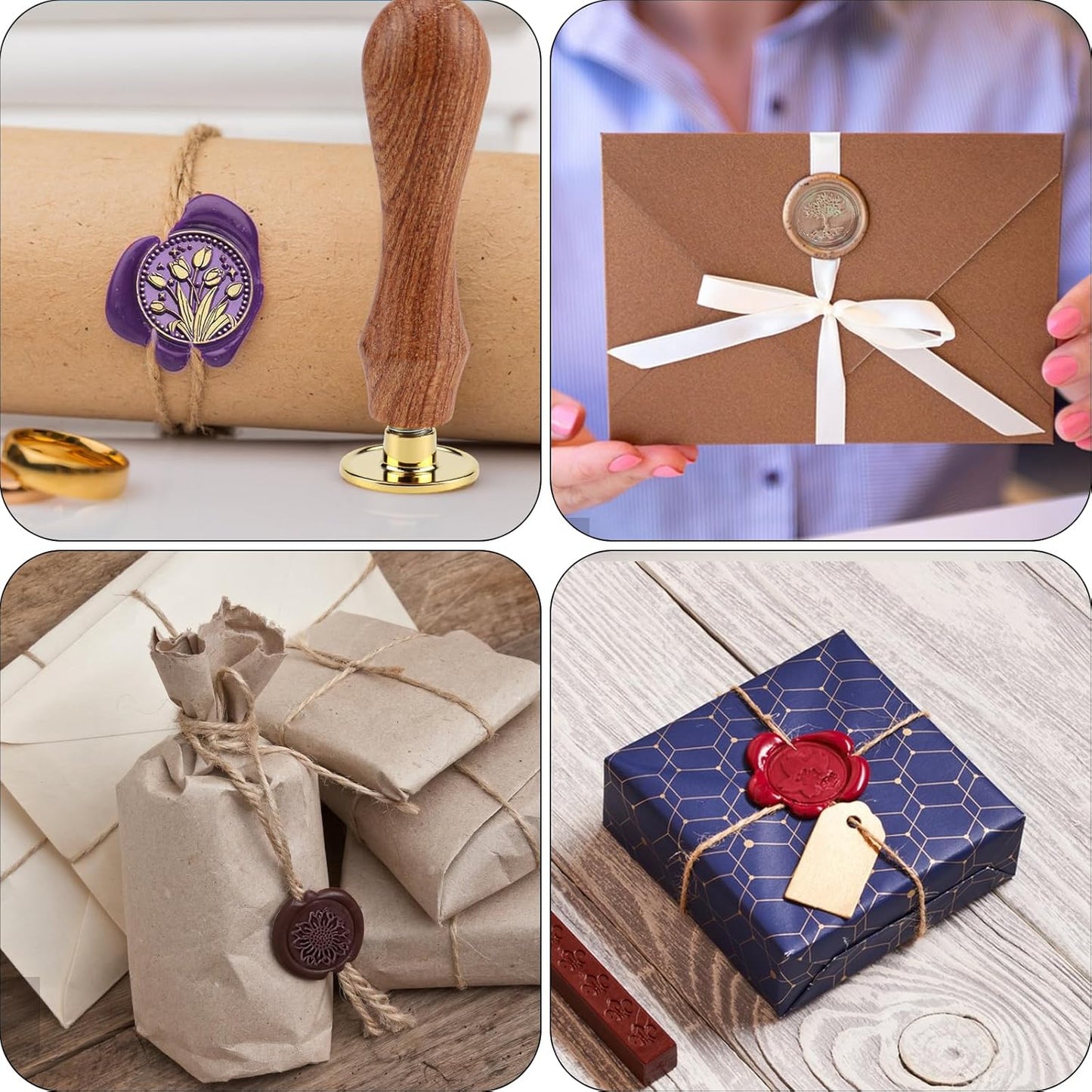 Wax Seal Stamp Set Vintage Classic Sealing Wax Stamp Head with Wooden Handle for Party Wedding Invitation Cards Envelopes Gift Wrapping Letter (10 Patterns)