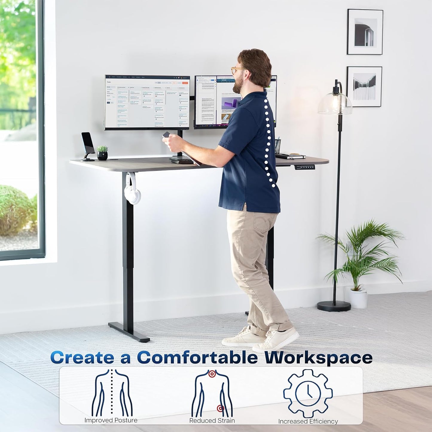 VIVO Electric 63 x 32 in Standing Desk, Memory Height Adjustment, 1B Series, Dark Gray Top Black Frame, DESK-KIT-1B1G