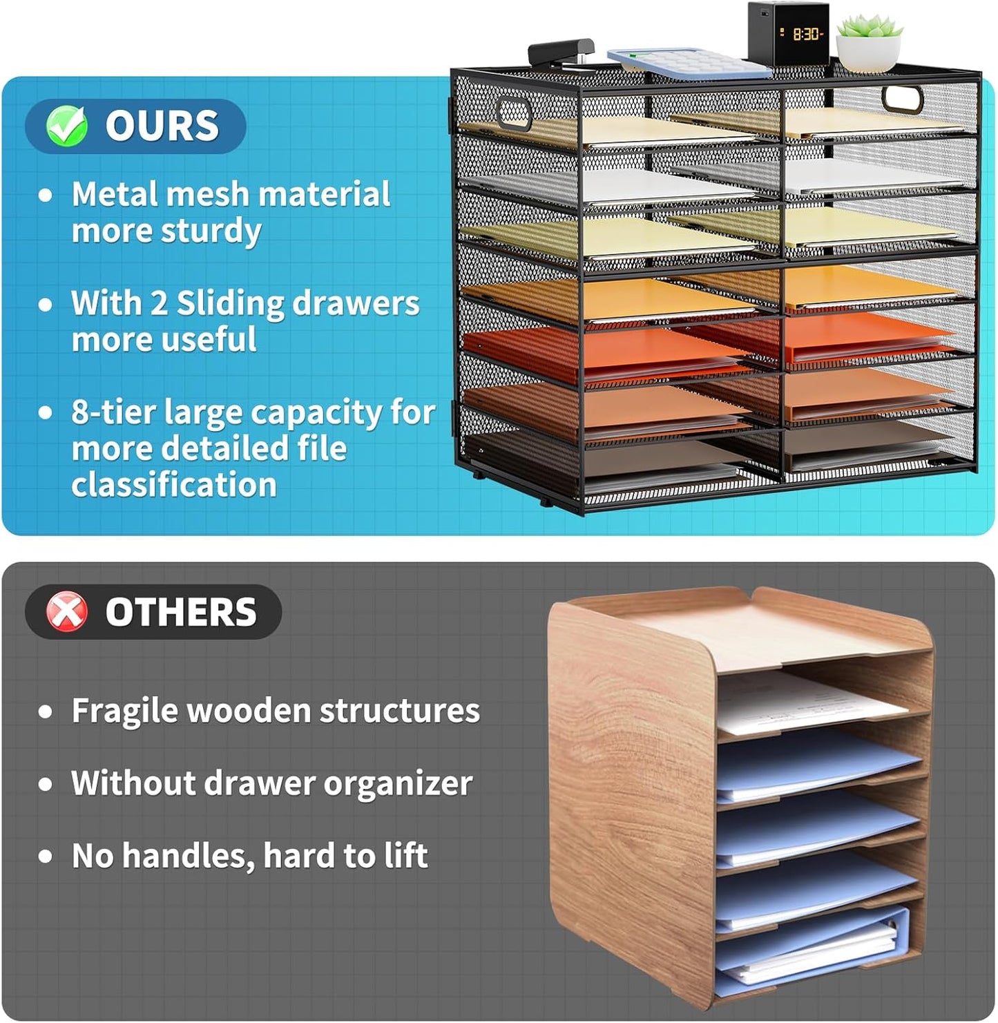 Marbrasse 8 Tier Desktop Literature Organizer, Mesh Paper Organizer Desk Organizers, File Sorter Mail Center Paper Storage Cabinet Classroom Keepers Mailbox for Office Home School, Black