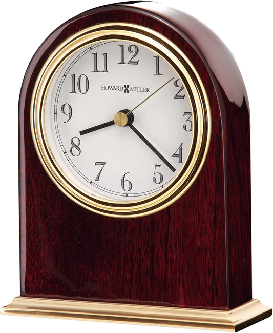 Howard Miller Monroe Table Clock - Arch-Shaped Analog Desk Clock, Wooden Tabletop Timepiece w/Brass Accents, Battery-Operated Quartz Movement, Shelf Decoration for Living Room, Bedroom, Office Decor