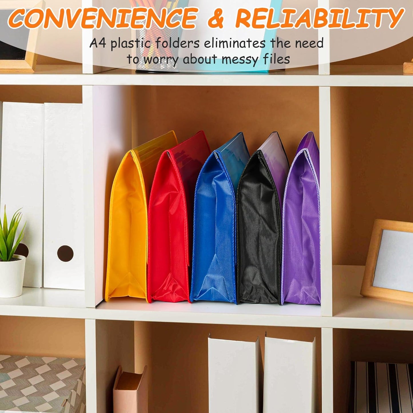 CHEPULA 5Pack A4 Plastic File Wallet Envelope Expanding File Folder Document Organizer with Snap Closure & Label Pocket Clear Colored Waterproof Accordion File Pouch for Office Home