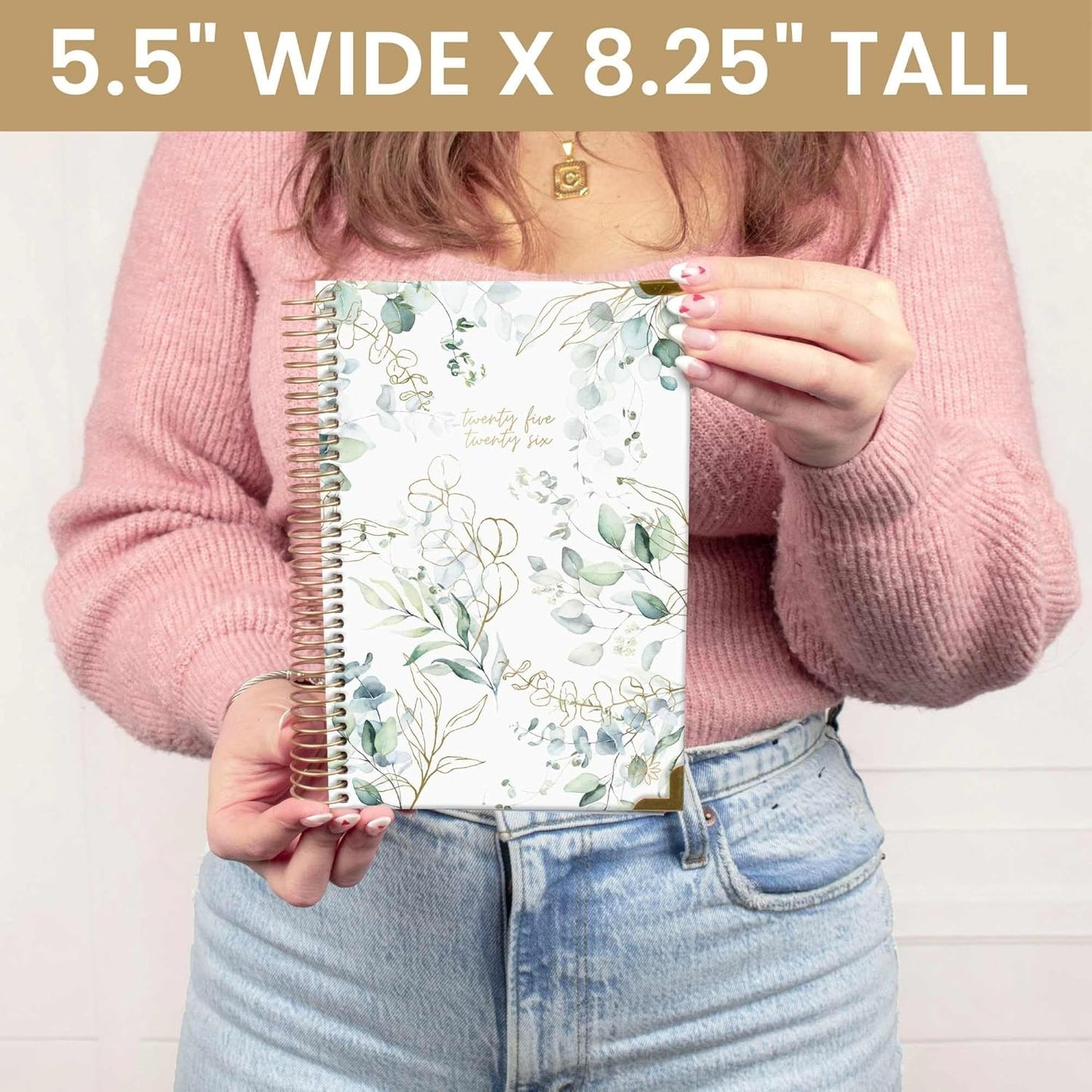 bloom daily planners HARDCOVER 2025-2026 Academic Year Day Planner (July 2025 - July 2026) - A5 Task Goal Organizer - Monthly & Weekly Inspirational Agenda Book - 5.5" x 8.25" - White Eucalyptus