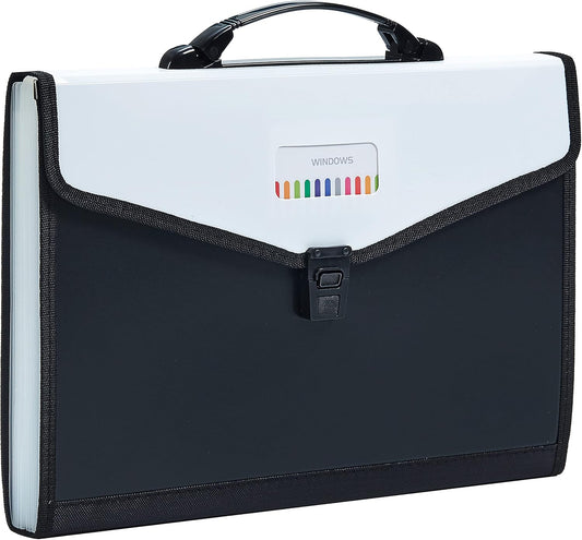 Legal Size 13-Pockets Expanding File Folder with Handle, Plastic Accordion Filling File Folder Expandable Monthly Portable Paper Document Organizer for Office School & Home (Black-1)