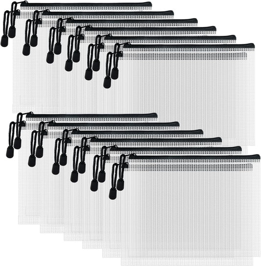 D-KINGCHY 24Pcs Zipper Storage Bags, Plastic Mesh Zippered Pouch for Organization, Waterproof Versatile Bags for Office Supplies School Travel