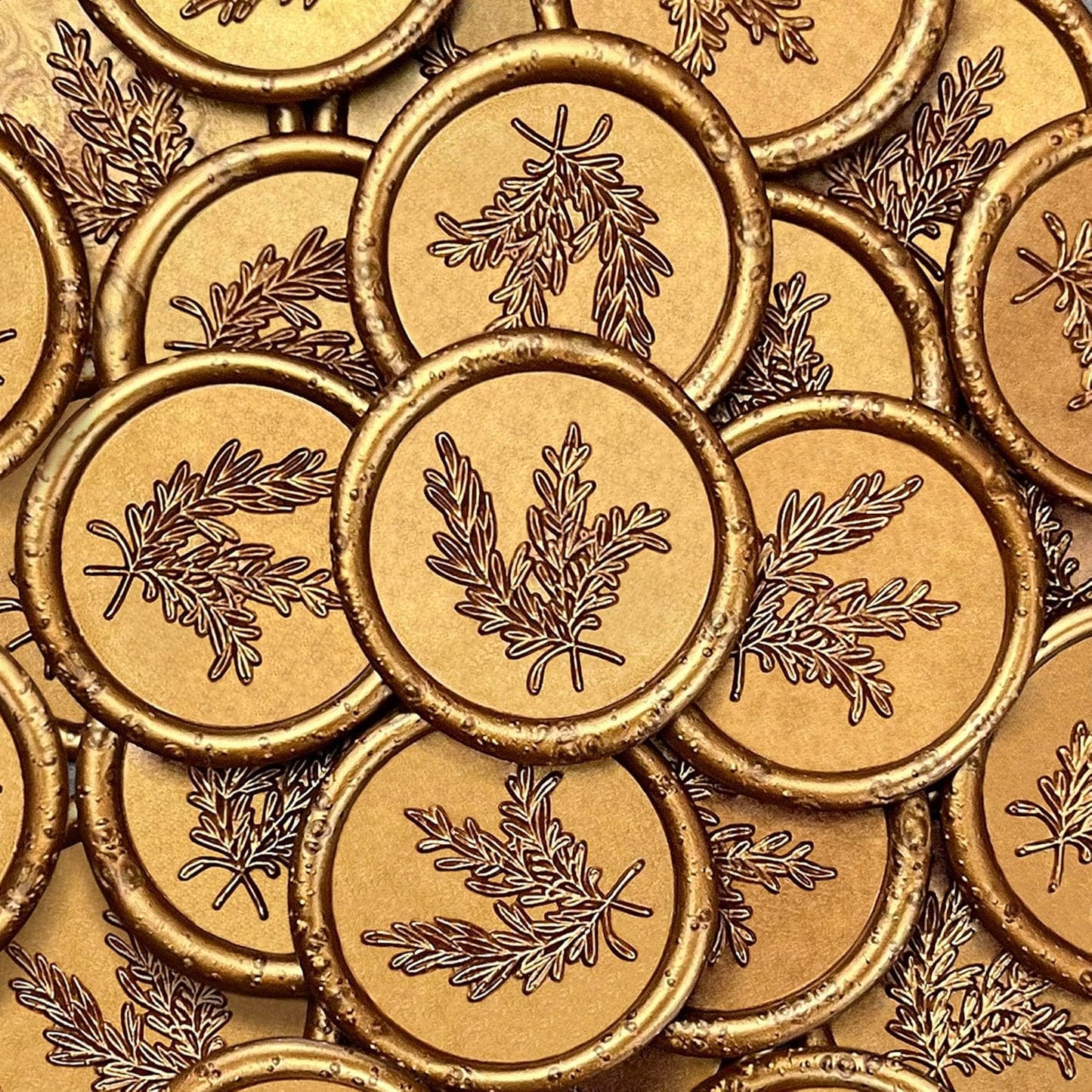 Antique Gold Rosemary Style Wax Seal Stickers, 50 Pcs, Handmade Envelope Seals for Wedding Invitations, Gift Wrap, Christmas - Waterproof, Self Adhesive