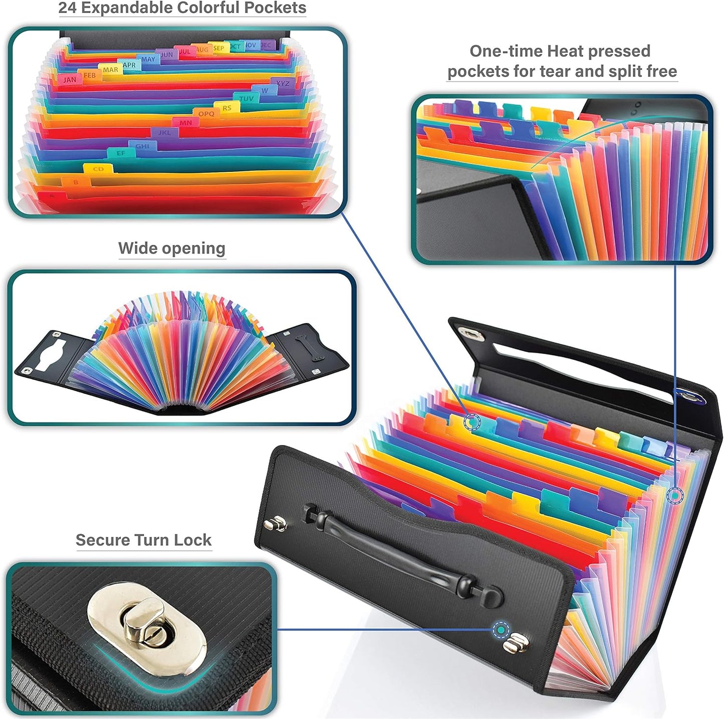 CNK Accordion File Folders with 24 Pockets Organizer for Document Paper Storage Folder Documents Expanding Binder Folio Pocket Receipt Filing Expandable Files Dividers Labels Letter Durable Handle