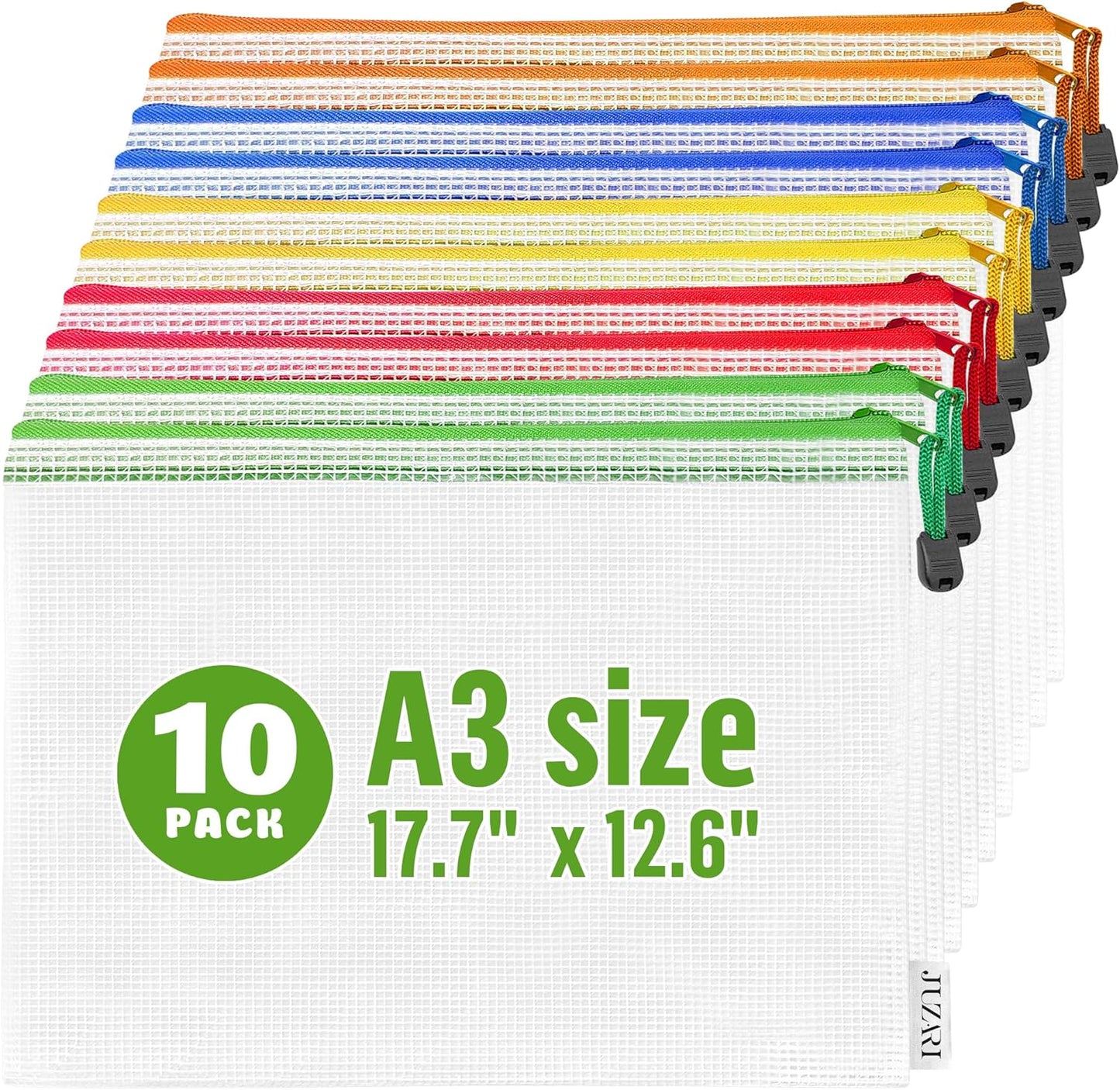10 Pack Mesh Zipper Pouch Bags A3-12x18 - Plastic Zipper Pouches for Organizing - Board Game Bags - Puzzle Organizer Bag - Large Zippered Pouch Bag - Mesh Pouches with Zippered - Puzzle Storage
