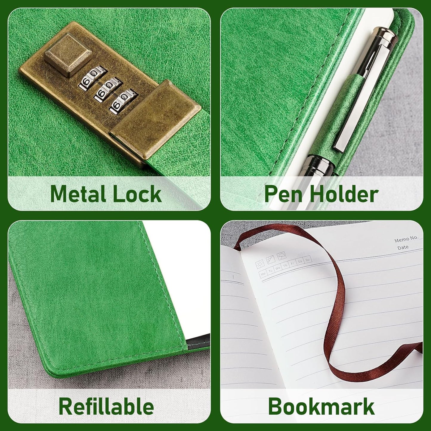 WEMATE Diary with Lock, A5 PU Leather Journal with Lock 240 Pages, Vintage Lock Journal Password Protected Notebook with Pen & Gift Box, Lock Diary Planner Organizer for Men and Women, 8.6x5.8in