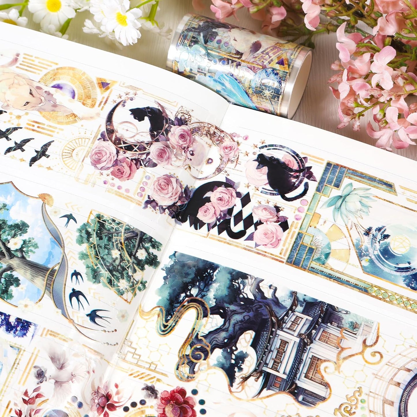 PET Tape for Journal Scrapbooking - Vintage Boheimian Mysitc Journal PET Tape Scrapbook Supplies, Notebook Scrapbook Bottle Crafts Décor