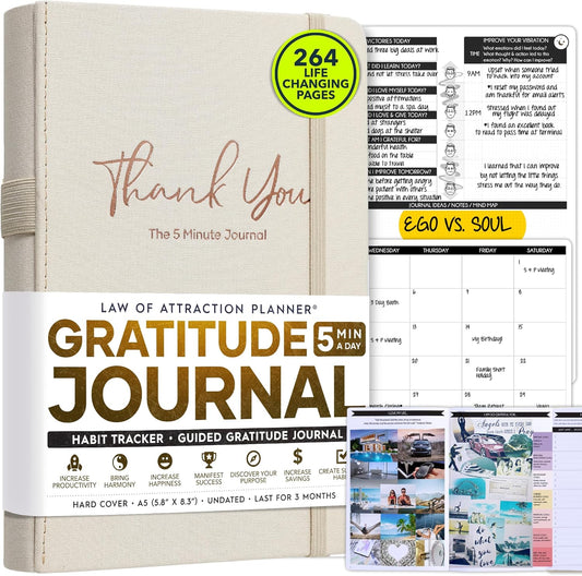 Gratitude Journal for Women & Men - 5 Minute Self Care Journal | 90-Day Undated Daily Planner for Positivity, Affirmations & Manifestation | Guided Mindfulness, Reflection | Vision Board + Stickers