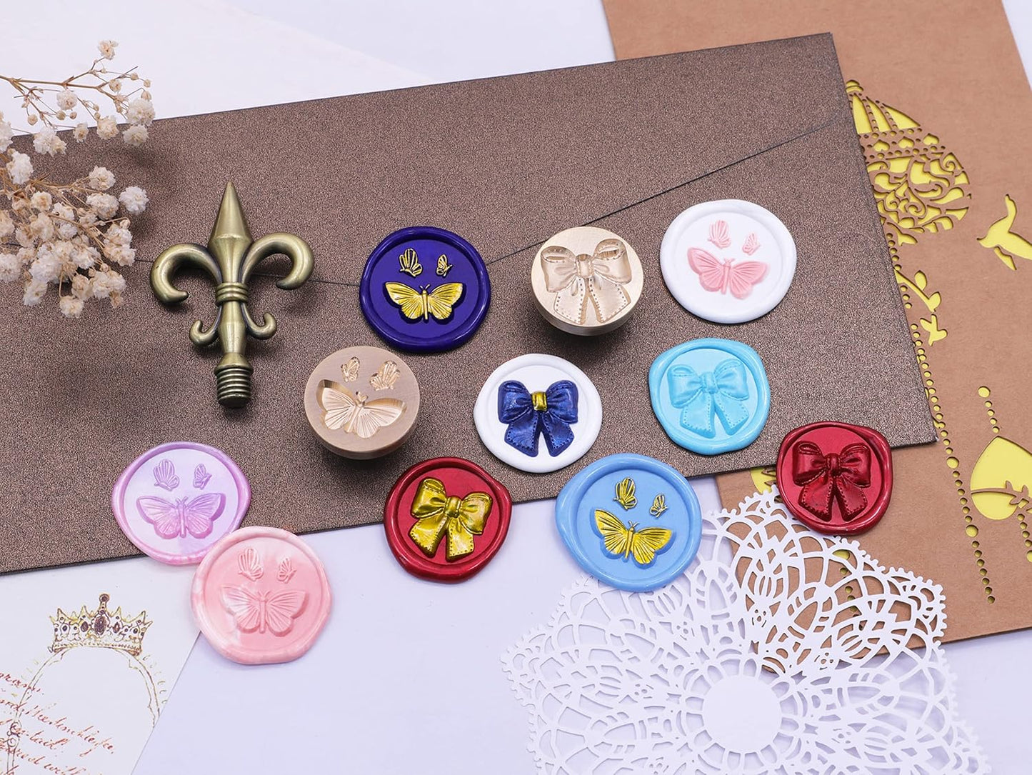 SWANGSA 3D Butterfly Wax Seal Stamp, Vintage Electroplated Bronze Flower Handle Sealing Stamp for Wedding Party Invitations Gift Idea Decoration