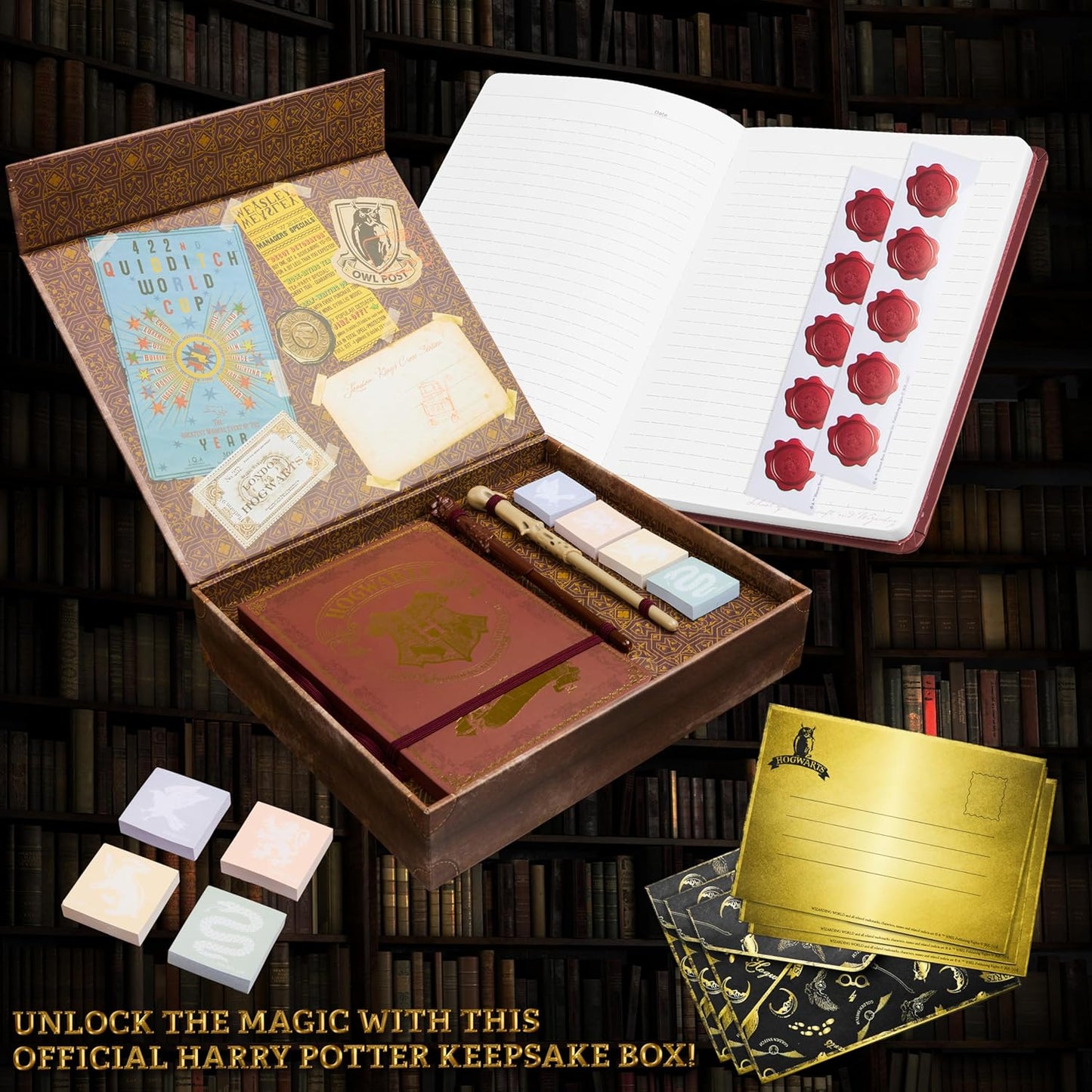 Harry Potter Stationary Set for Kids Teens Adults with Wand Pens Notebook Stickers Sticky Notes School Supplies Journaling Writing Gifts for Kids