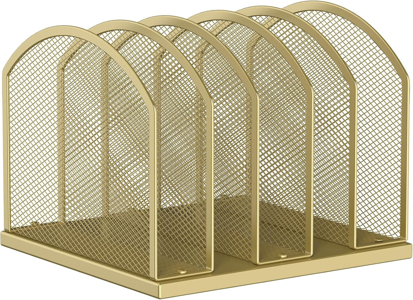 5-Section Vertical Desktop Organizer, 5-Section Mesh File Folder Stand Sorter for Office Home Classroom Organization (1, Gold)