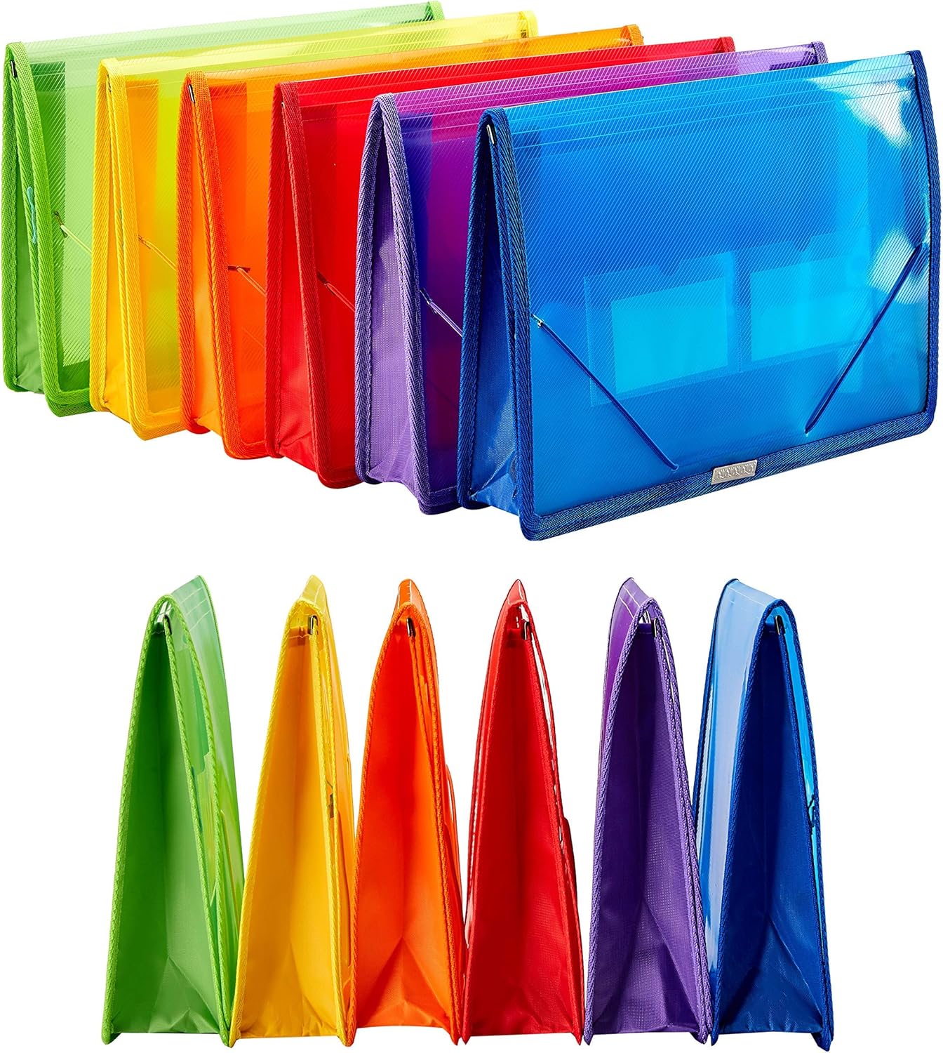 FANWU 6 Pack Plastic Expanding File Wallet Document Organizer with Flap and Cord Closure, Letter Size, 2.8" Expansion, Clear Colored Poly A4 Expandable File Folder for Home School & Office Storage