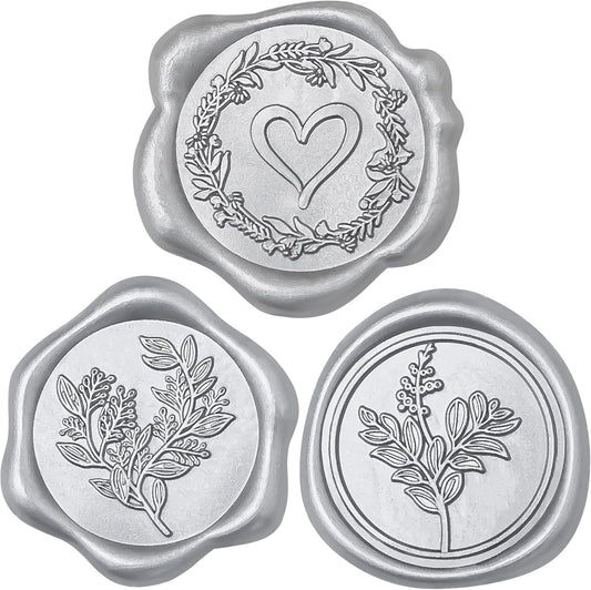 60 Pcs Silver Wax Seal Stickers Self-Adhesive Envelope Seals Stamp Stickers, Perfect for Wedding Invitations Seating Chart Christmas Gift Wrapping 3 Designs in 1 Pack
