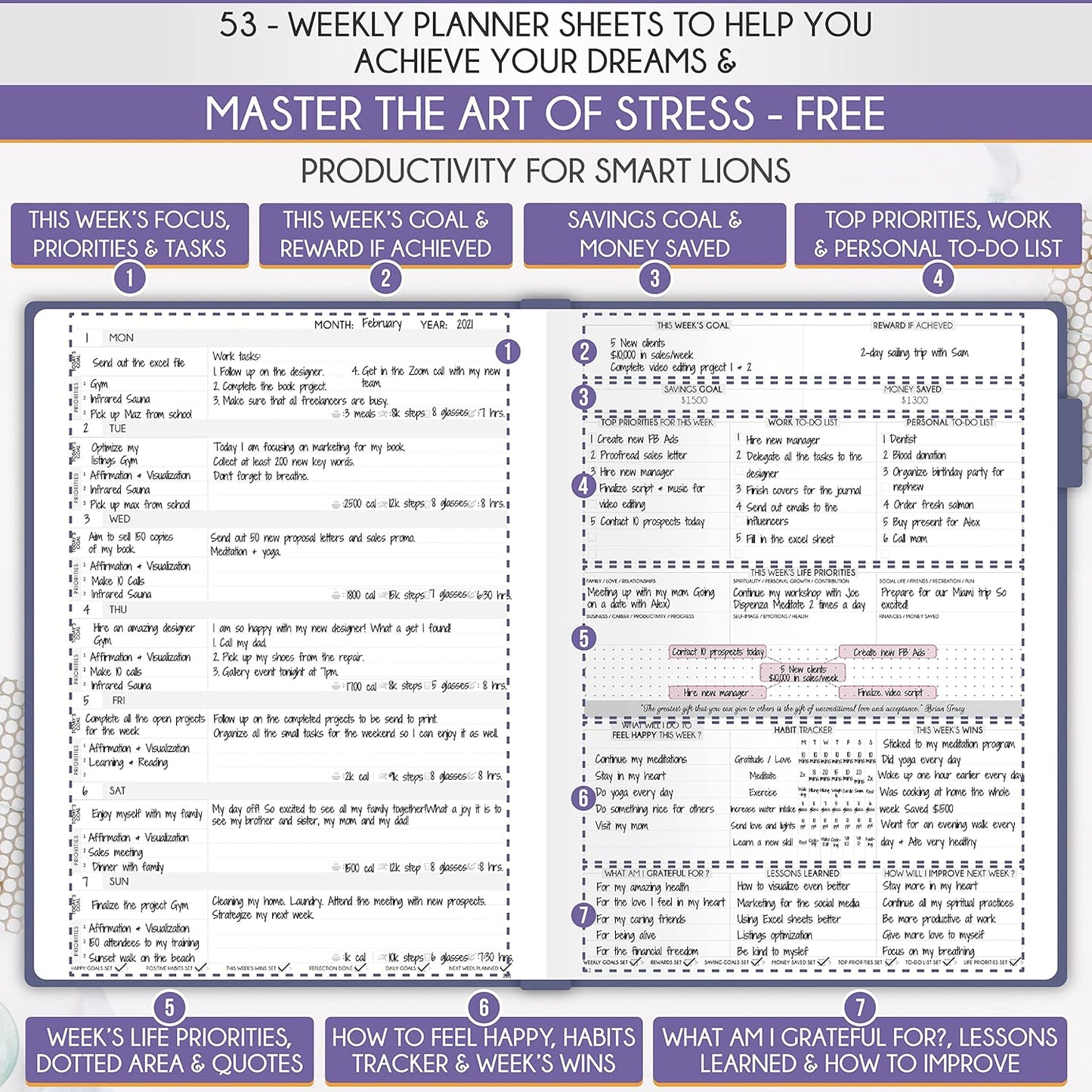 Life Planner - Undated Daily, Weekly & Monthly Planner with Budget Section | A 12 Month Journey to Increase Productivity & Happiness | Life Organizer & Gratitude Journal - Horizontal Format