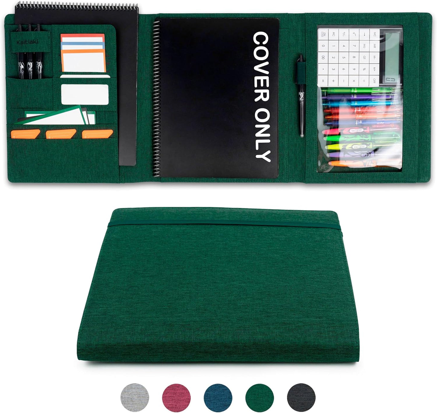 Sturdy Planner Cover for Rocketbook Smart Notebook - Water-Resistant Fabric Padfolio, Business Padfolio with Zipper Pen Pocket, Fits 8.5 x 11 Letter Size, Rocketbook Accessories (Green)