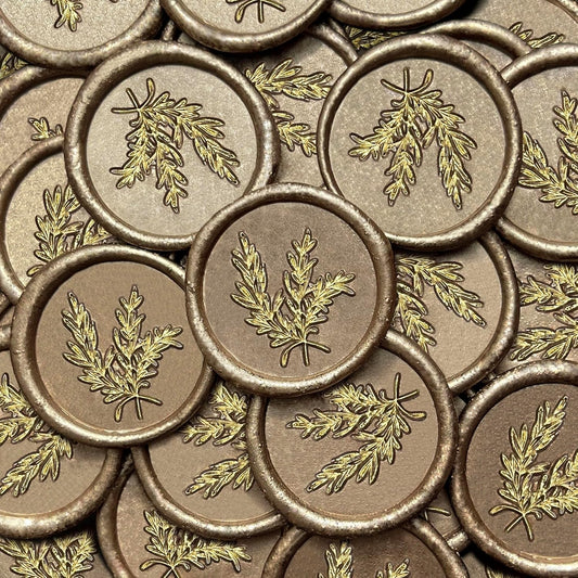 50Pcs Gold & Champagne Gold Wax Seal Stickers Handmade Envelope Seals Self Adhesive Wax Stickers for Wedding Party Invitations, Envelope, Gift Wrap, Christmas(Gold Rosemary Style, Champagne Gold Wax)