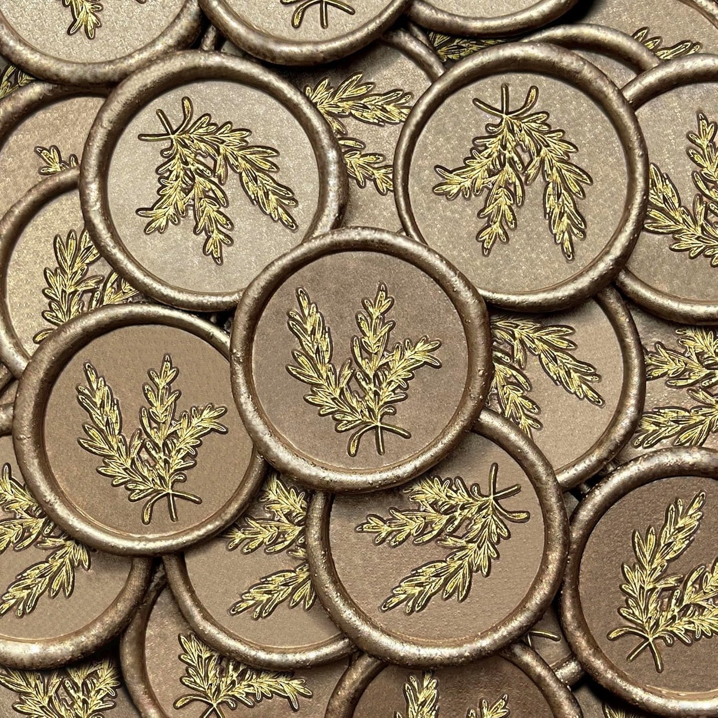 25Pcs Gold & Champagne Gold Seal Stickers Handmade Envelope Seals Self Adhesive for Wedding Party Invitations, Gift Wrap, Christmas (Gold Rosemary Style, Champagne Gold Wax)