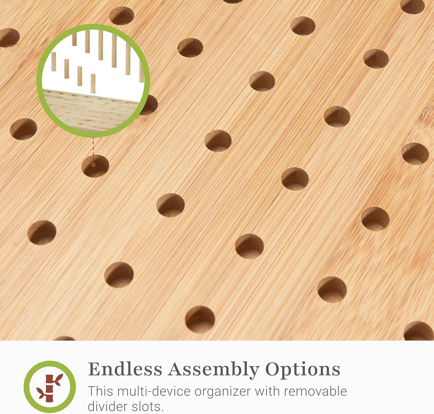 Prosumers Choice Bamboo Charging Station for Multiple Devices - Wooden Charger Organizer with Removable Dividers for Phones, Tablets, and Laptops - 11 Inch Cable Organizer Box - Space-Saving Desk Dock