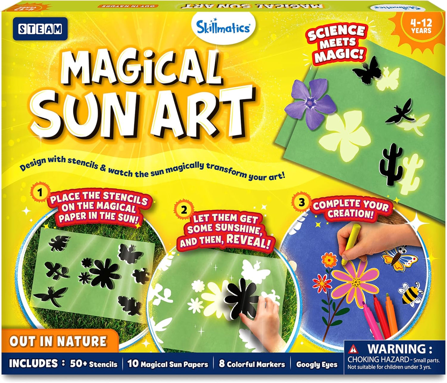 Skillmatics Sun Paper Art Kit - STEM Craft Kit for Kids with Decorative Paper, Stencils & Markers, Create with Sunlight, Mess-Free, Indoor Fun, Gifts for Ages 4, 5, 6, 7, 8, 9, 10, 11, 12
