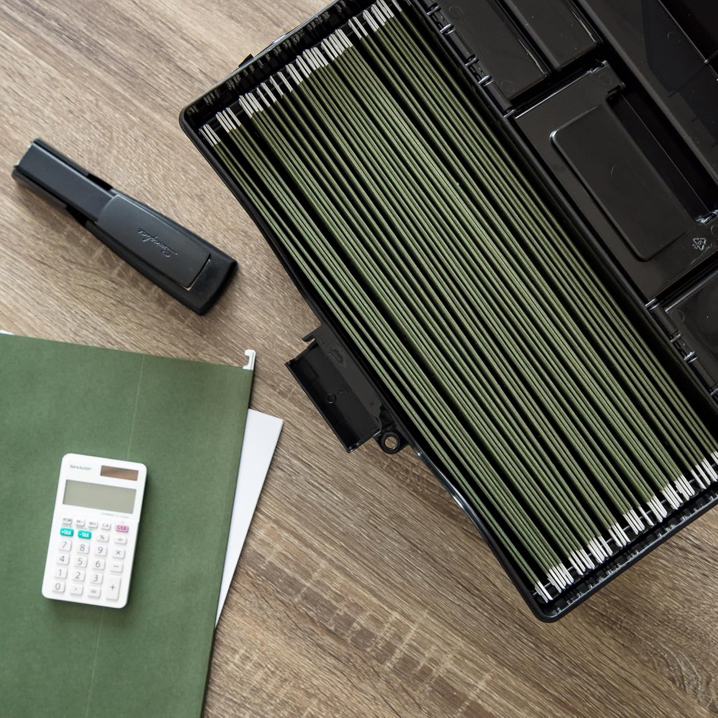 IRIS USA File Box Slim with Lid File Organizer for Letter File w/ Organizer-Lid, Water Resistant Document Box, Plastic Mobile Filing Organizer, Secure Buckle, Portable Handle, Lockable, Black 4 Pack