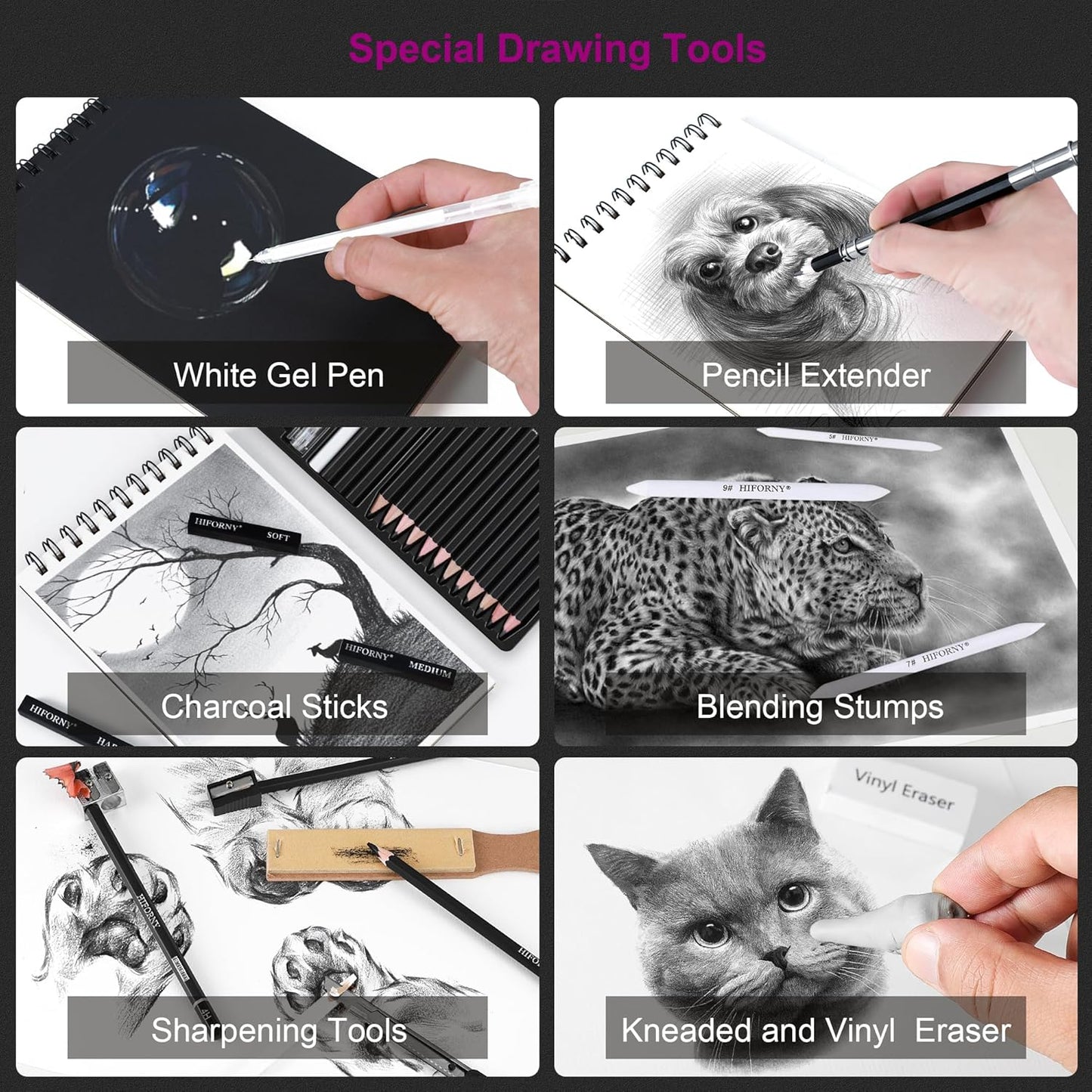 HIFORNY 30 PCS Sketching Drawing Pencil Set,Sketch Pencils Art Supplies with Graphite,Charcoal,Blending Tools,Accessories,Drawing Kit for Adults Artists
