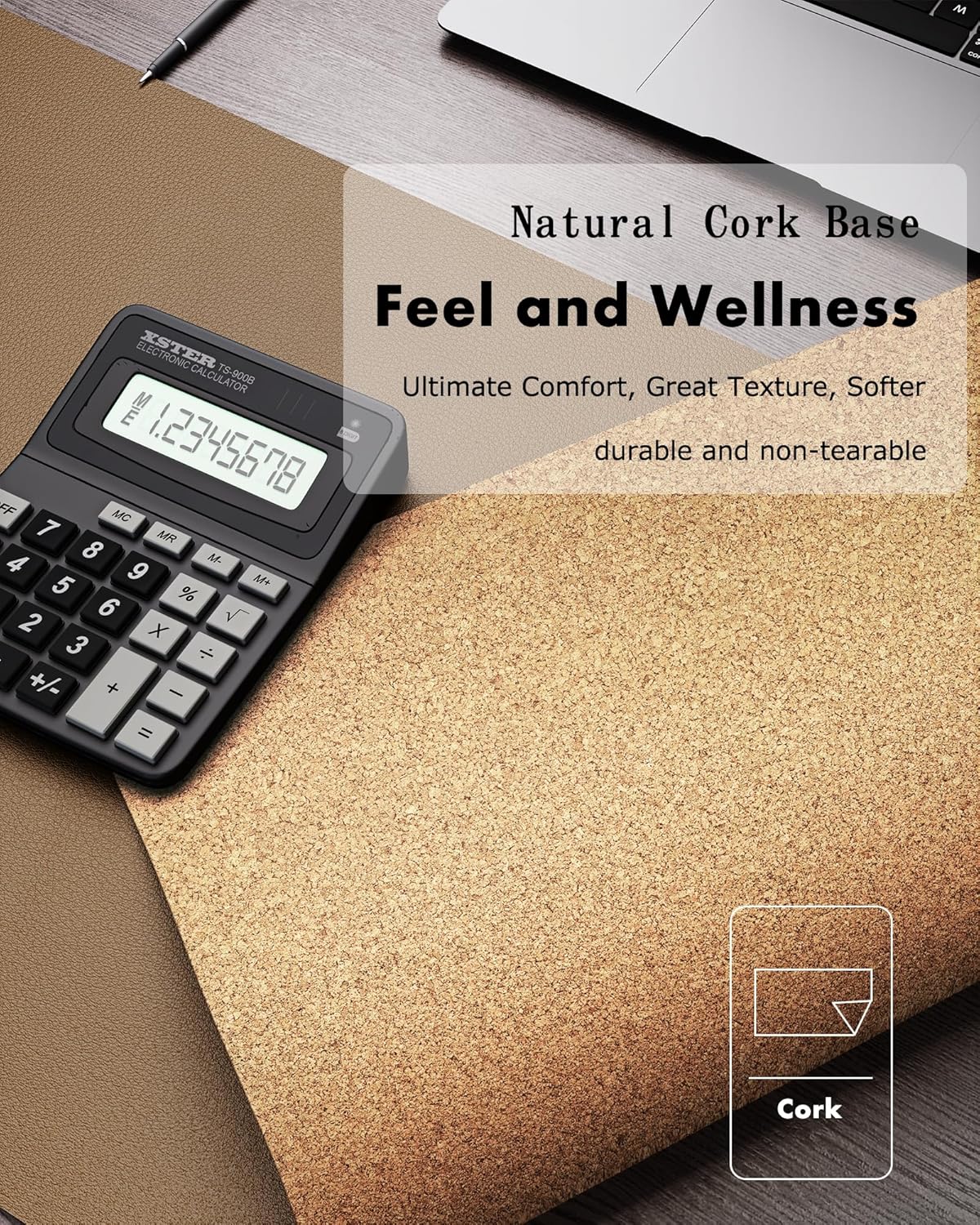 YSAGi Double-Sided Desk Mat, Eco Cork & Leather Desk Protector, Large Mouse Pad & Writing Pad for Office/Home (Khaki+Cork, 47.2" x 23.6")