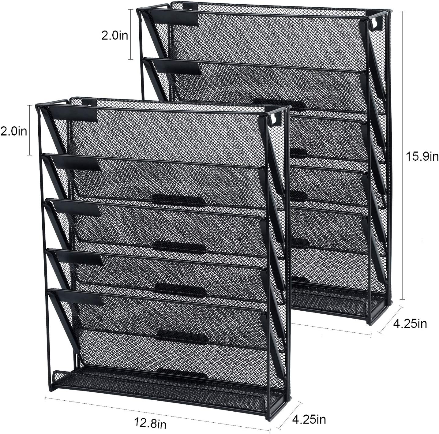 samstar 2 Pack Wall File Organizer, 6-Tier Wall Mount Paper Holder Vertical File Rack for Office Home, Black.