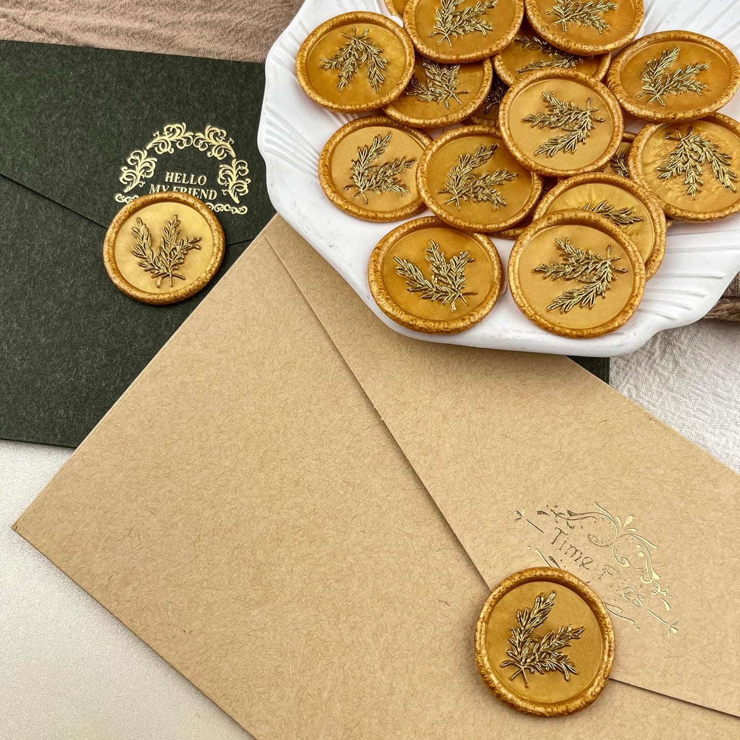 25pcs Gold Wax Seal Stickers - Handmade Envelope Seals, Self-Adhesive, Wedding Party Invitations, Envelope, Gift Wrap, Christmas (Gold Rosemary Style)